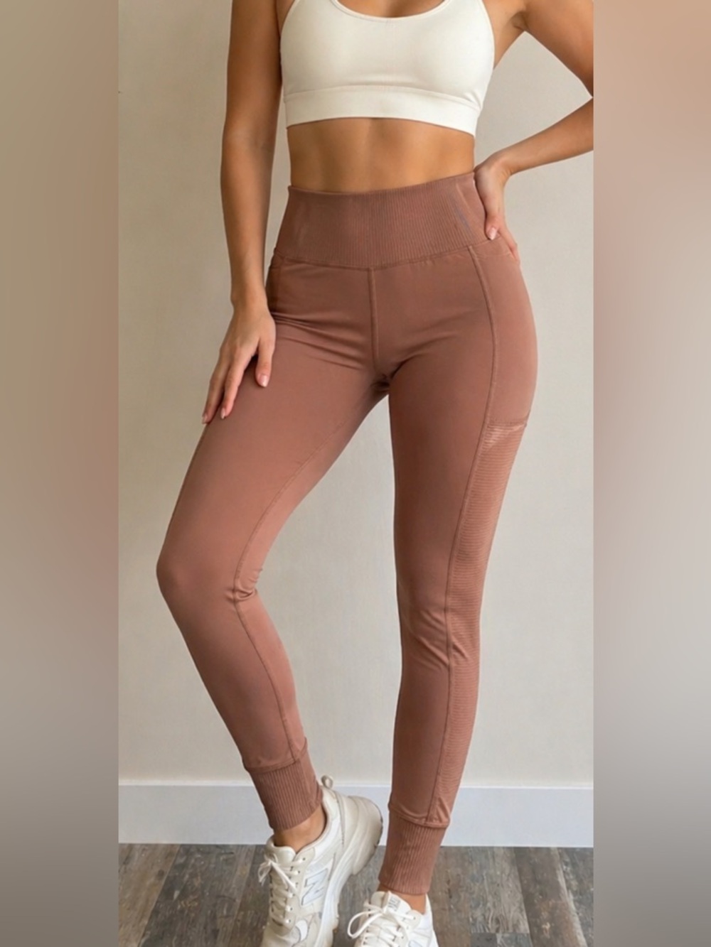 Avia Ribbed High-Waist Leggings in Terracotta